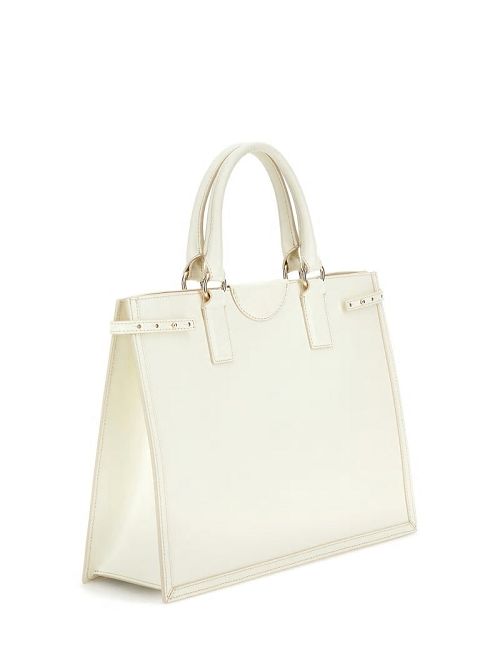 Guess Isa Sleek Leather Medium Tote Wit | GUESS-SN29383