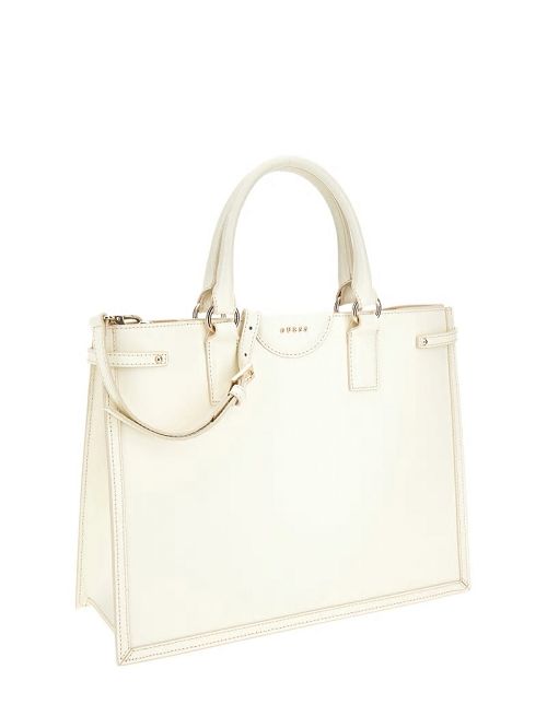 Guess Isa Sleek Leather Medium Tote Wit | GUESS-SN29383