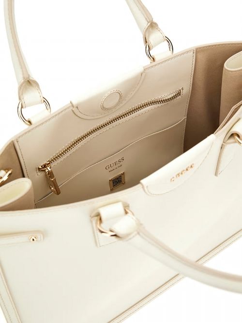 Guess Isa Sleek Leather Medium Tote Wit | GUESS-SN29383