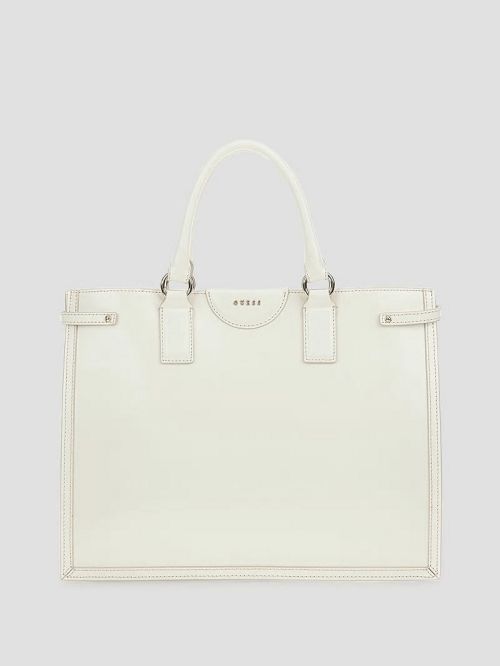 Guess Isa Sleek Leather Medium Tote Wit | GUESS-SN29383