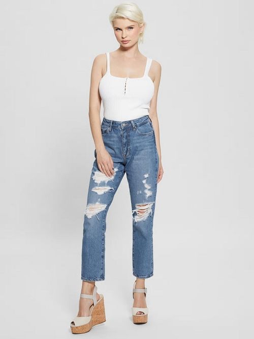 Guess It Girl Distressed Jeans Blauw | GUESS-SN26628