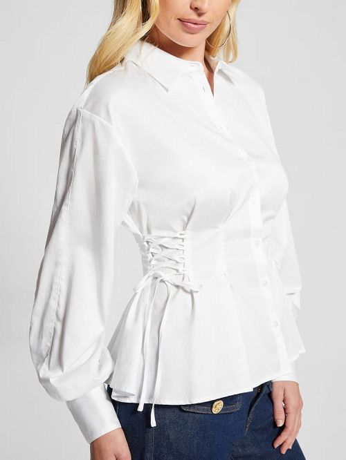 Guess Jackie Lace-Up Top Wit | GUESS-SN27499