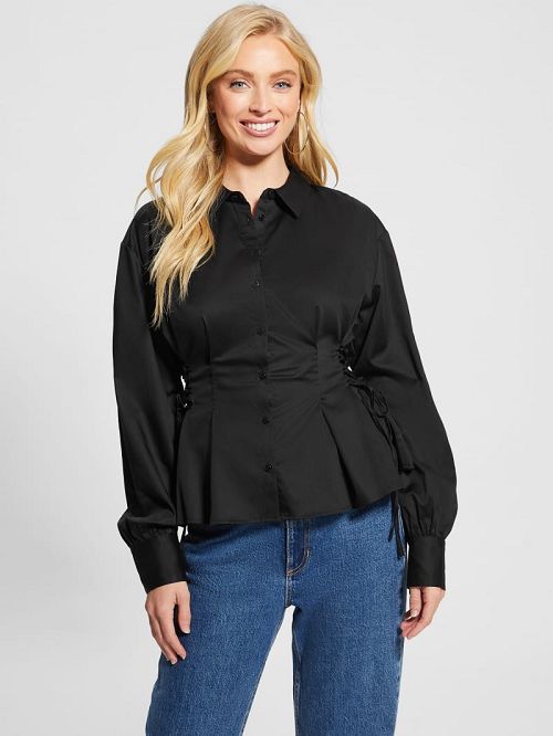 Guess Jackie Lace-Up Top Zwart | GUESS-SN27547