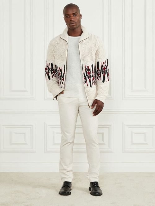 Guess Jacquard High Neck Cardigan Wit | GUESS-SN31025