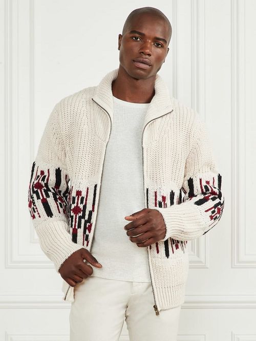 Guess Jacquard High Neck Cardigan Wit | GUESS-SN31025