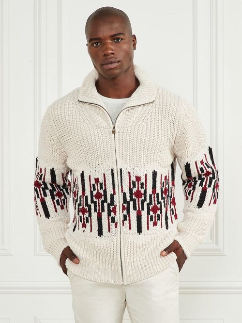 Guess Jacquard High Neck Cardigan Wit | GUESS-SN31025