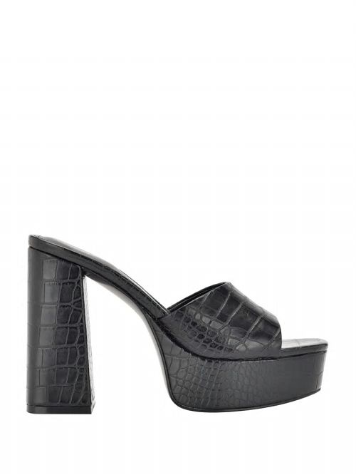 Guess Jadah Crocodile-Embossed Platform Heels Zwart | GUESS-SN29792