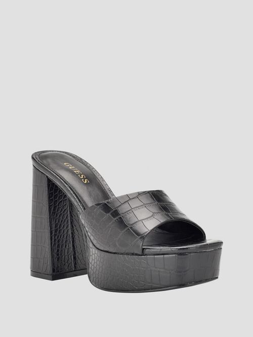 Guess Jadah Crocodile-Embossed Platform Heels Zwart | GUESS-SN29792