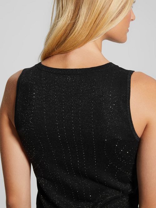 Guess Janine Rhinestone Sweater-Knit Top Zwart | GUESS-SN27845
