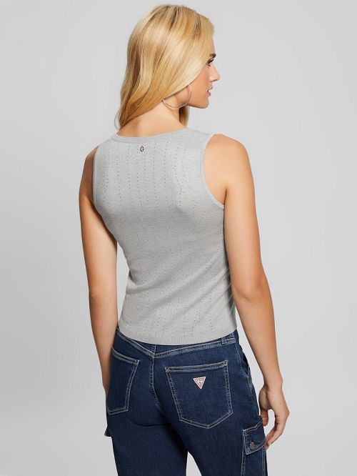 Guess Janine Rhinestone Sweater-Knit Top Grijs | GUESS-SN27287