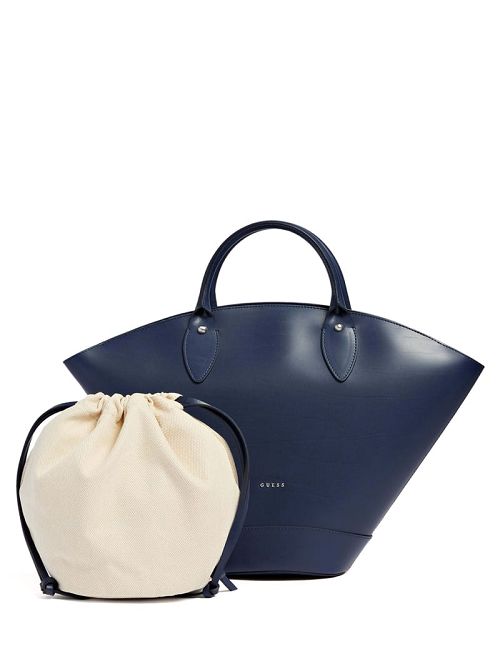 Guess Jary Leather Medium Satchel Blauw | GUESS-SN29234
