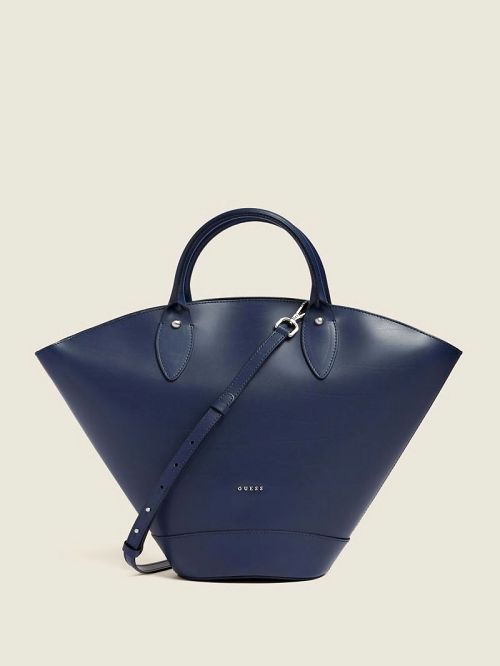 Guess Jary Leather Medium Satchel Blauw | GUESS-SN29234
