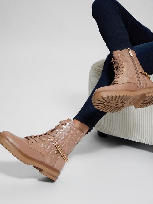 Guess Jellard Quilted Chain Moto Boots Bruin | GUESS-SN29899