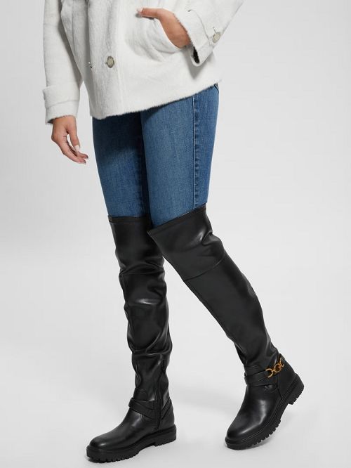 Guess Jellio Buckle Knee-High Boots Zwart | GUESS-SN29919