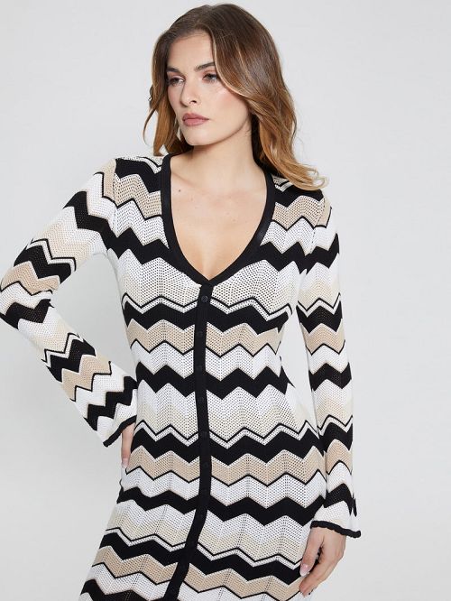 Guess Jenna Chevron Stripe Sweater Dress Zwart | GUESS-SN27000