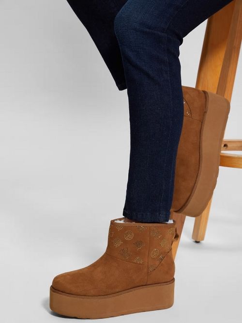 Guess Jilla Platform Faux-Suede Booties Beige | GUESS-SN29895
