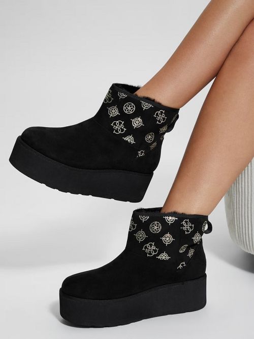Guess Jilla Platform Faux-Suede Booties Zwart | GUESS-SN29893