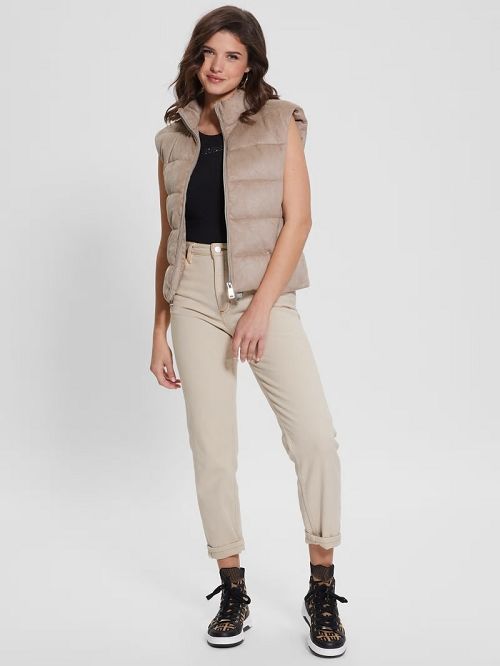 Guess Jole Suede Puffer Vest Beige | GUESS-SN27965