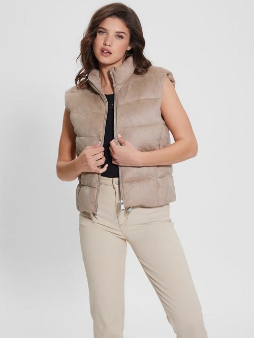 Guess Jole Suede Puffer Vest Beige | GUESS-SN27965