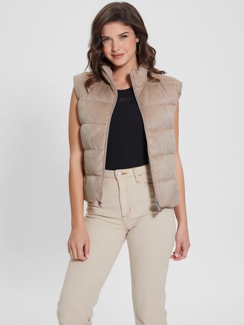 Guess Jole Suede Puffer Vest Beige | GUESS-SN27965