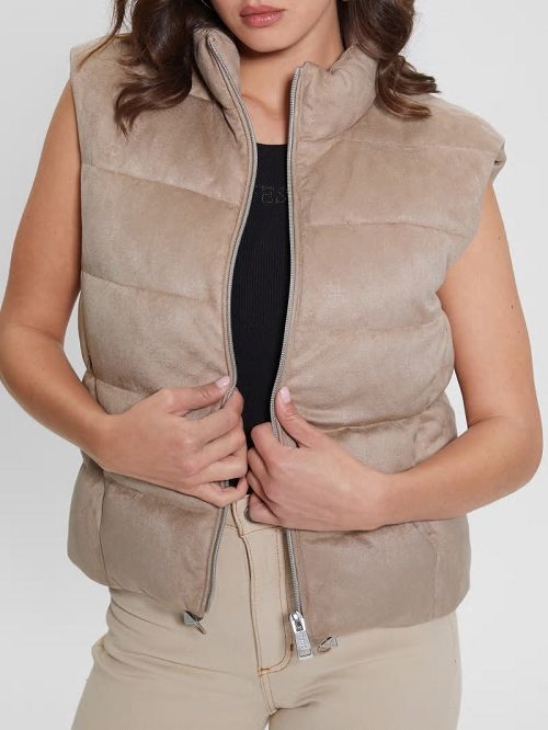Guess Jole Suede Puffer Vest Beige | GUESS-SN27965