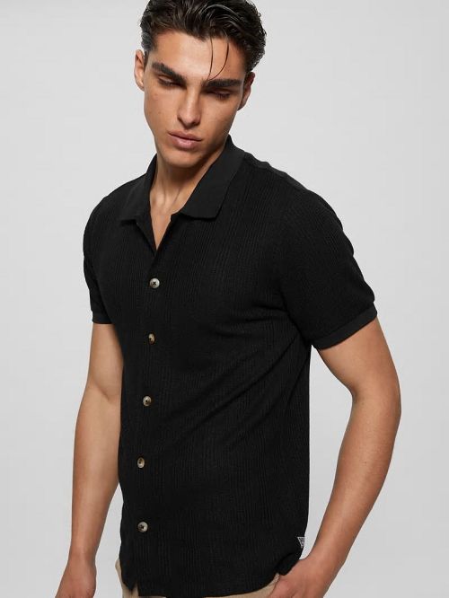 Guess Joshua Waffle Shirt Zwart | GUESS-SN31279