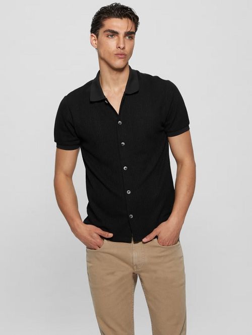 Guess Joshua Waffle Shirt Zwart | GUESS-SN31279