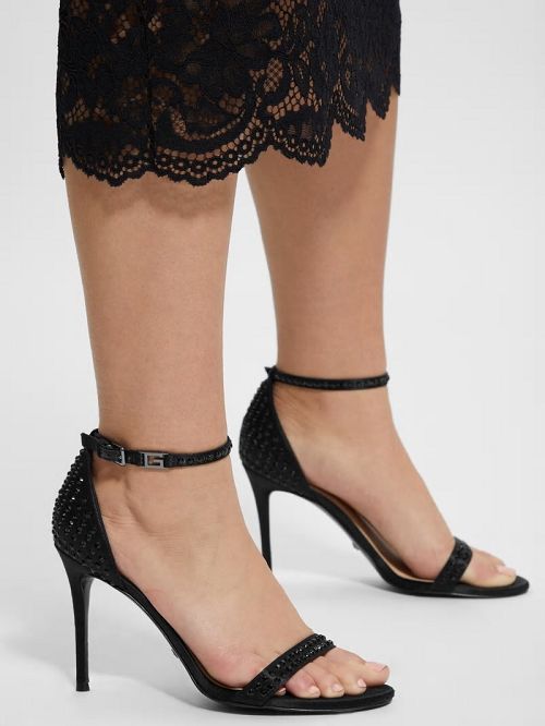 Guess Kabaile Rhinestone Heels Zwart | GUESS-SN29652