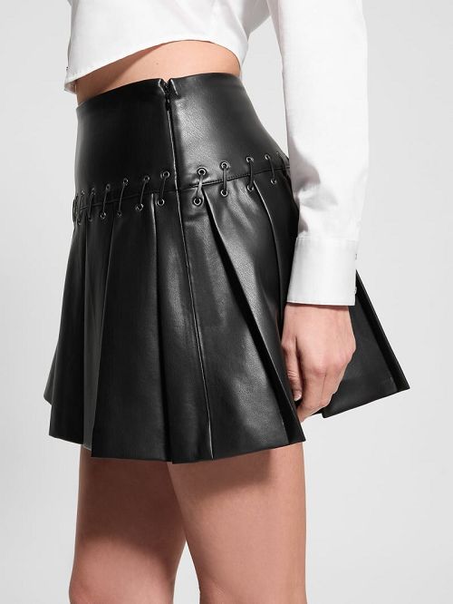 Guess Kamilia Faux-Leather Pleated Skirt Zwart | GUESS-SN28170