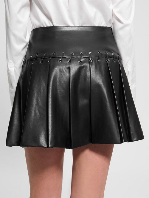 Guess Kamilia Faux-Leather Pleated Skirt Zwart | GUESS-SN28170