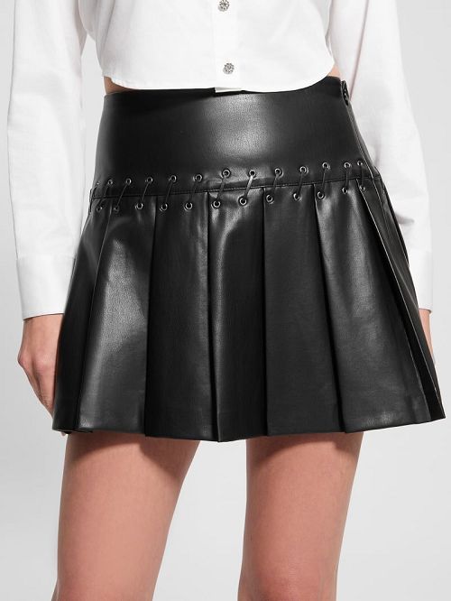 Guess Kamilia Faux-Leather Pleated Skirt Zwart | GUESS-SN28170