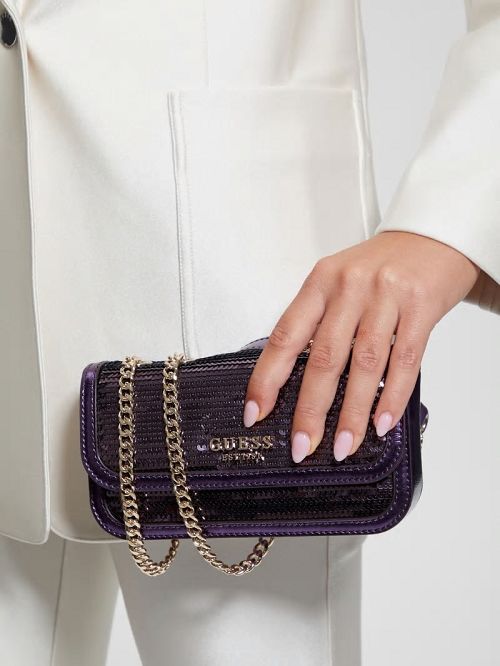 Guess Kaska Sequin Convertible Mini Crossbody Paars | GUESS-SN28818