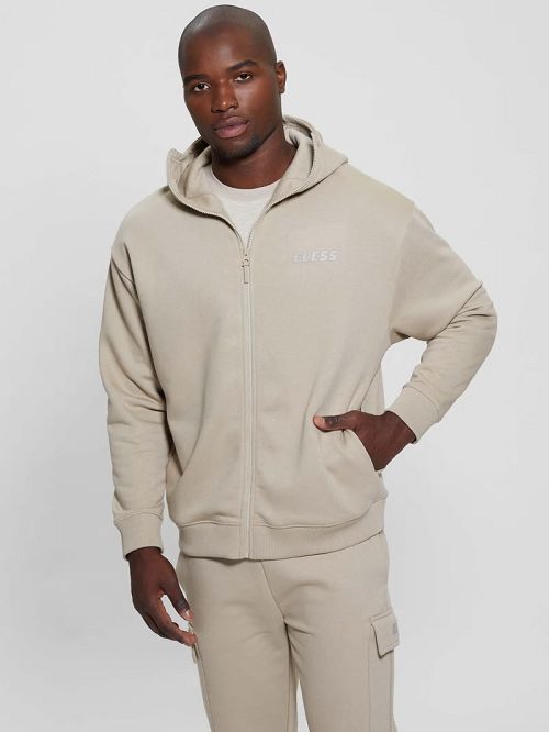Guess Keid Zip-Up Hoodie Sweatshirt Beige | GUESS-SN31062
