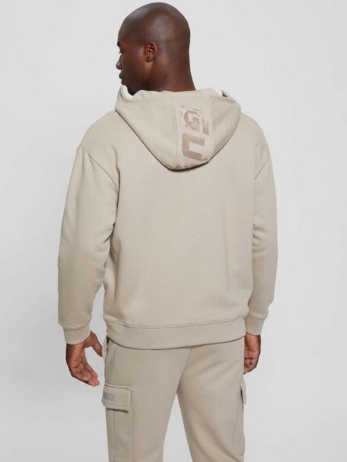 Guess Keid Zip-Up Hoodie Sweatshirt Beige | GUESS-SN31062