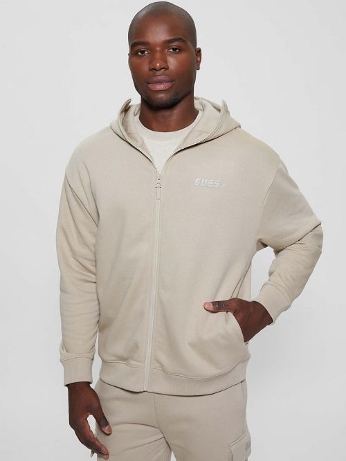 Guess Keid Zip-Up Hoodie Sweatshirt Beige | GUESS-SN31062