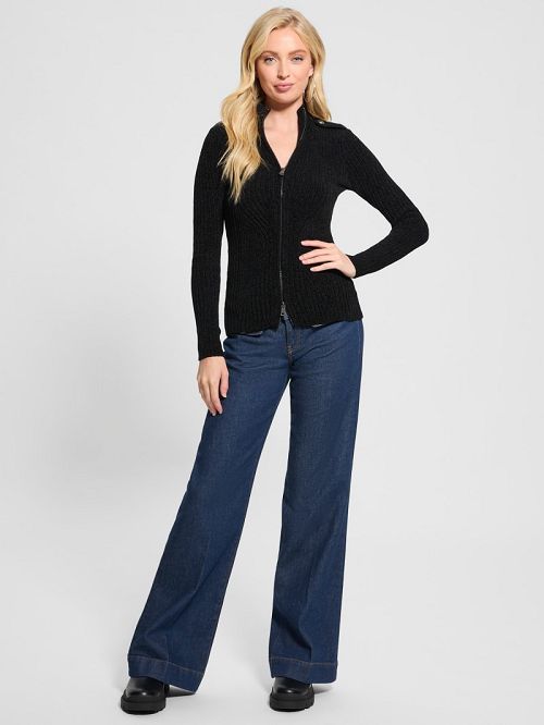 Guess Keily Zip-Front Sweater Zwart | GUESS-SN27834