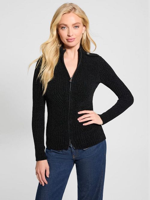 Guess Keily Zip-Front Sweater Zwart | GUESS-SN27834