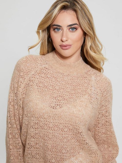 Guess Kensley Open-Knit Sweater Beige | GUESS-SN27612