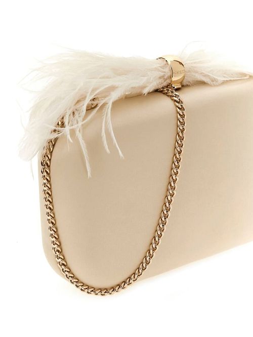 Guess Keyah Feather Top Clutch Wit | GUESS-SN28850