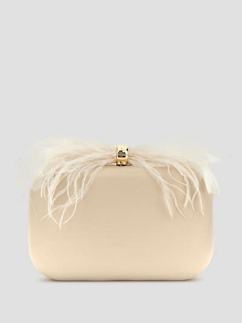 Guess Keyah Feather Top Clutch Wit | GUESS-SN28850