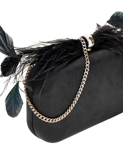 Guess Keyah Feather Top Clutch Zwart | GUESS-SN28831