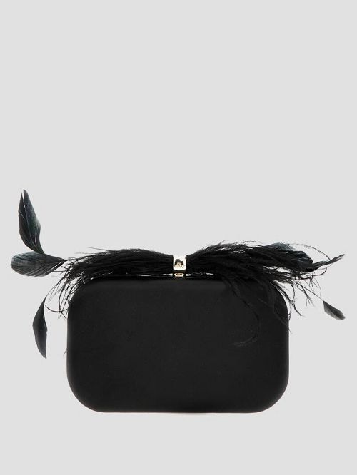 Guess Keyah Feather Top Clutch Zwart | GUESS-SN28831