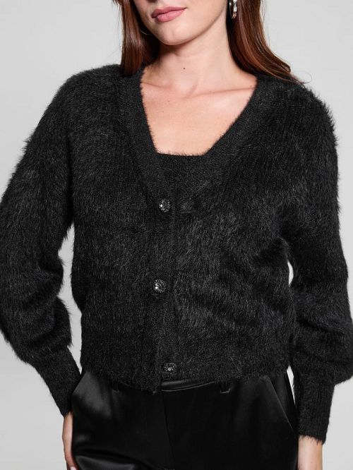 Guess Keyla Fuzzy Cardigan Zwart | GUESS-SN27767