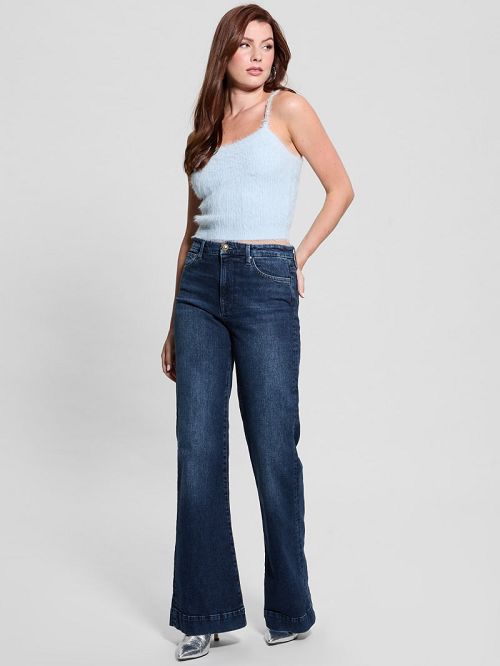 Guess Keyla Fuzzy Sweater Crop Cami Blauw | GUESS-SN27693