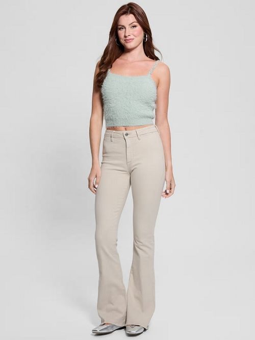 Guess Keyla Fuzzy Sweater Crop Cami Groen | GUESS-SN27743