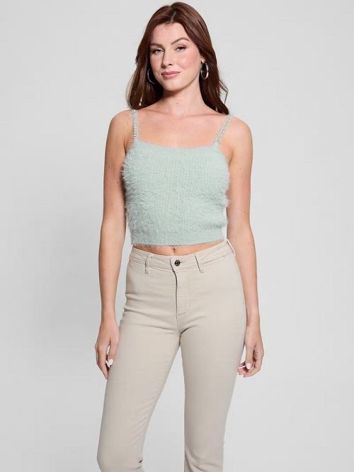 Guess Keyla Fuzzy Sweater Crop Cami Groen | GUESS-SN27743