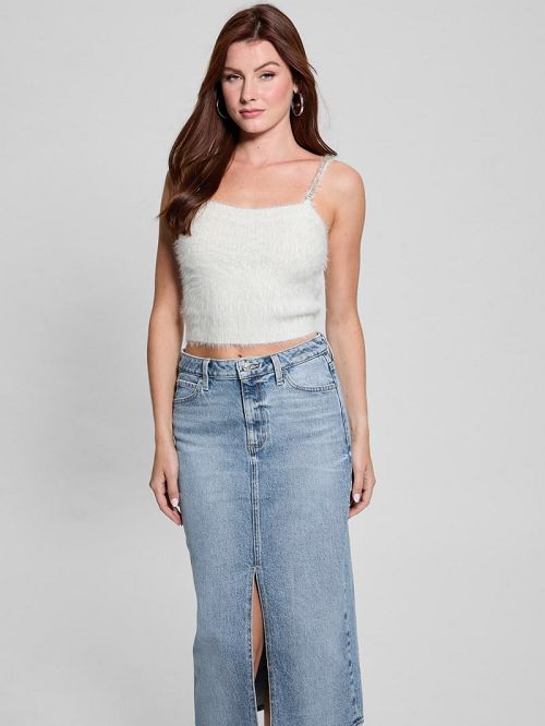 Guess Keyla Fuzzy Sweater Crop Cami Wit | GUESS-SN27740
