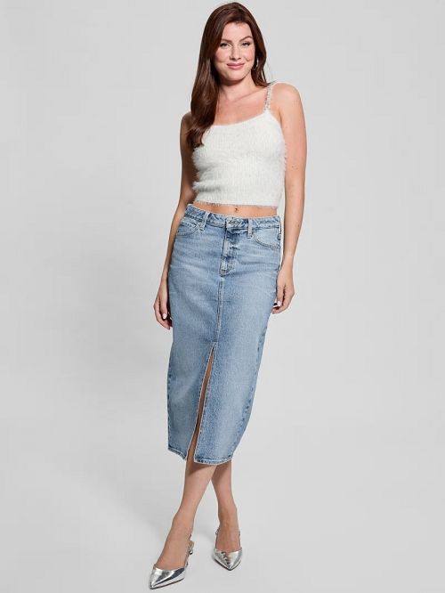 Guess Keyla Fuzzy Sweater Crop Cami Wit | GUESS-SN27740