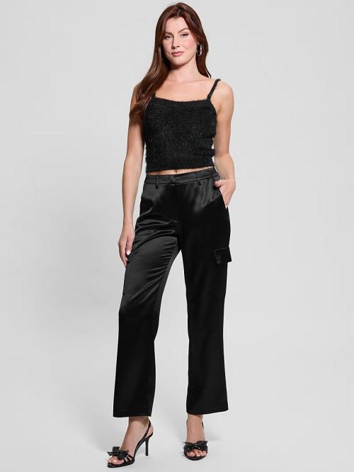 Guess Keyla Fuzzy Sweater Crop Cami Zwart | GUESS-SN27422