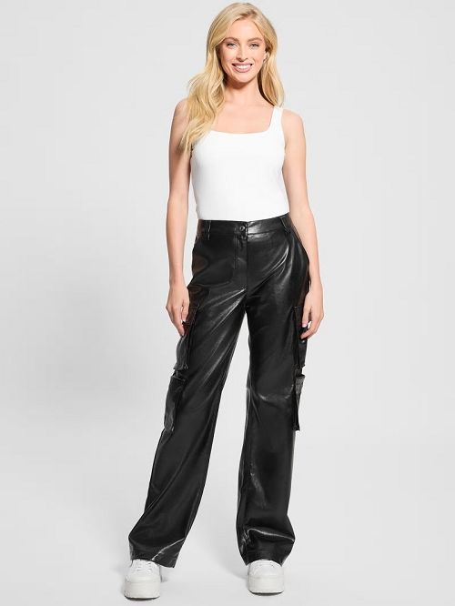 Guess Kori Faux-Leather Cargo Pants Zwart | GUESS-SN28322